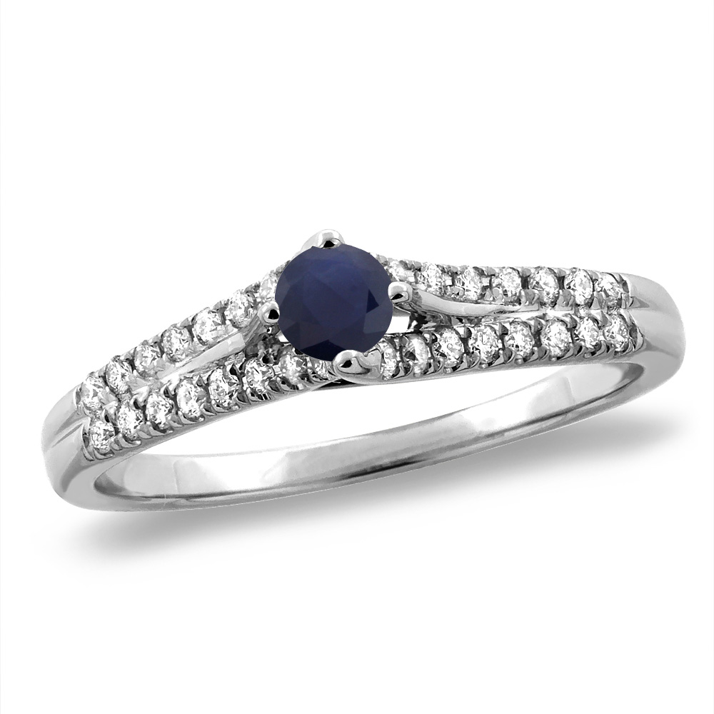 14K White/Yellow Gold Natural Blue Sapphire Engagement Ring Round 4 mm, sizes 5 -10