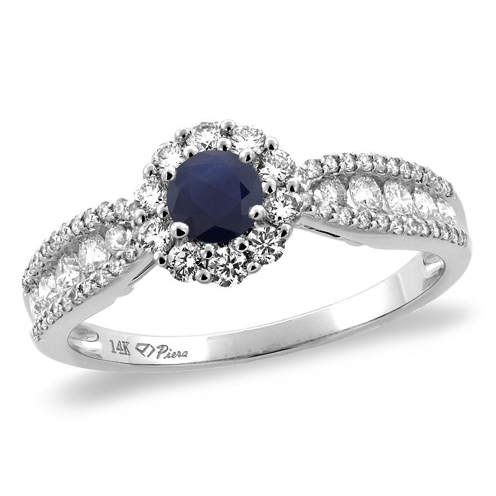 14K White/Yellow Gold Natural Blue Sapphire Halo Engagement Ring Round 4 mm, sizes 5 -10