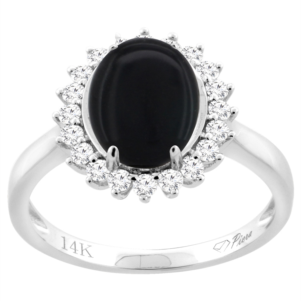 14K Yellow Gold Diamond Natural Black Onyx Engagement Ring Oval 10x8mm, sizes 5-10