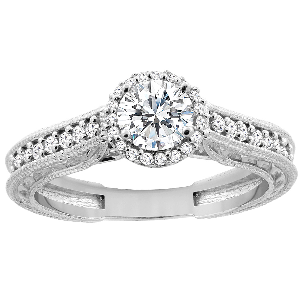 14K White Gold Diamond Engraved Engagement Ring 0.64 cttw, sizes 5 - 10