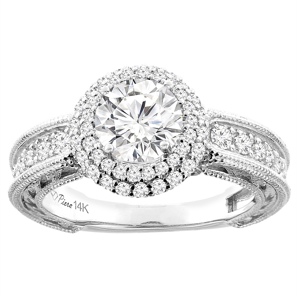 14K White Gold Natural Diamond Halo Ring 1.25 cttw, sizes 5-10