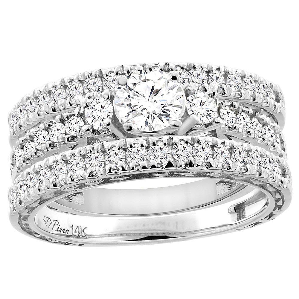 14K White Gold Diamond Engagement 3-pc Ring Set Engraved 1.62 cttw, sizes 5 - 10