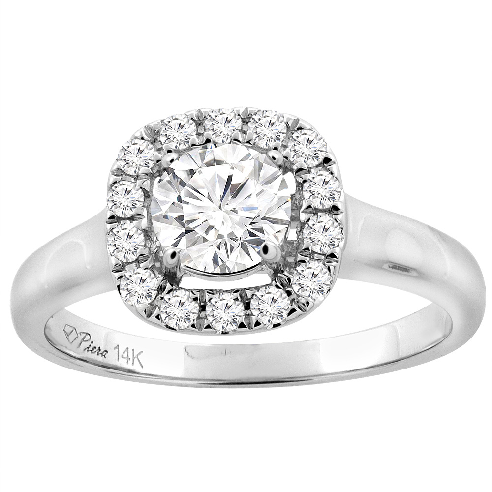 14K White Gold Natural Diamond Halo Engagement Ring Round 0.99 cttw, sizes 5 - 10
