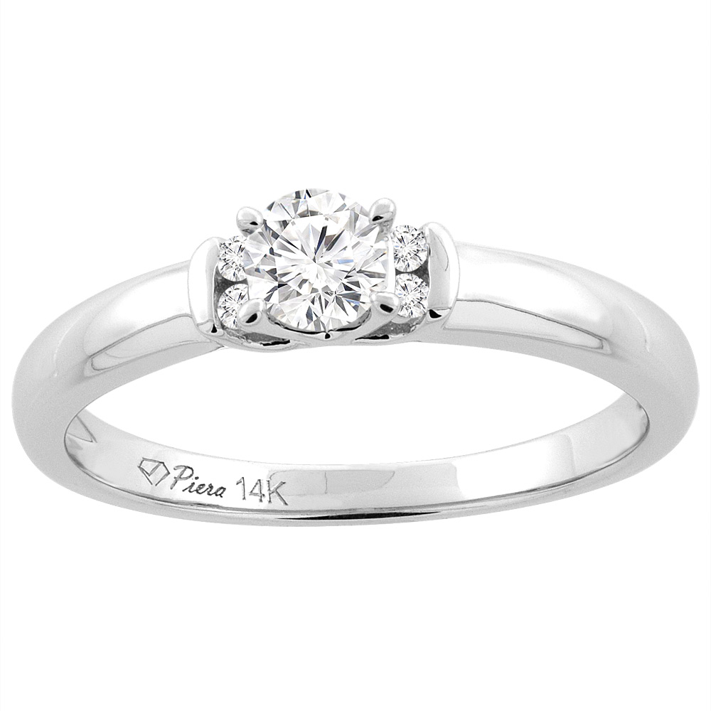 14K White Gold Natural Diamond Engagement Ring Round 0.4 cttw, sizes 5 - 10