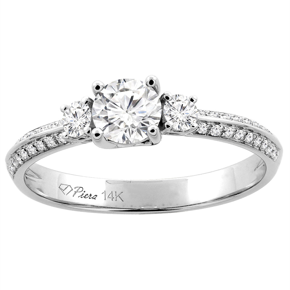 14K White Gold Natural Diamond Engagement Ring Round 0.76 cttw, sizes 5 - 10