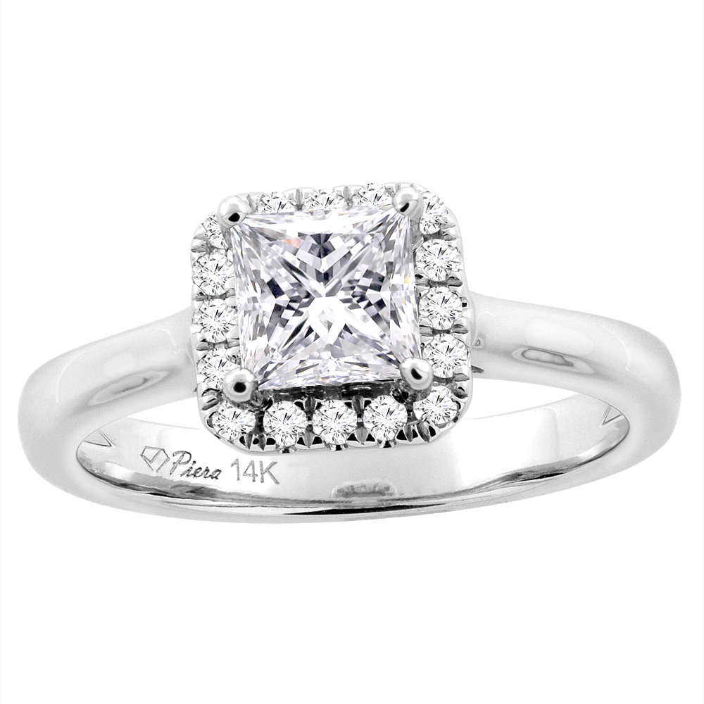 14K White Gold Natural Diamond Halo Engagement Ring Princess Cut 0.91 cttw, sizes 5 - 10
