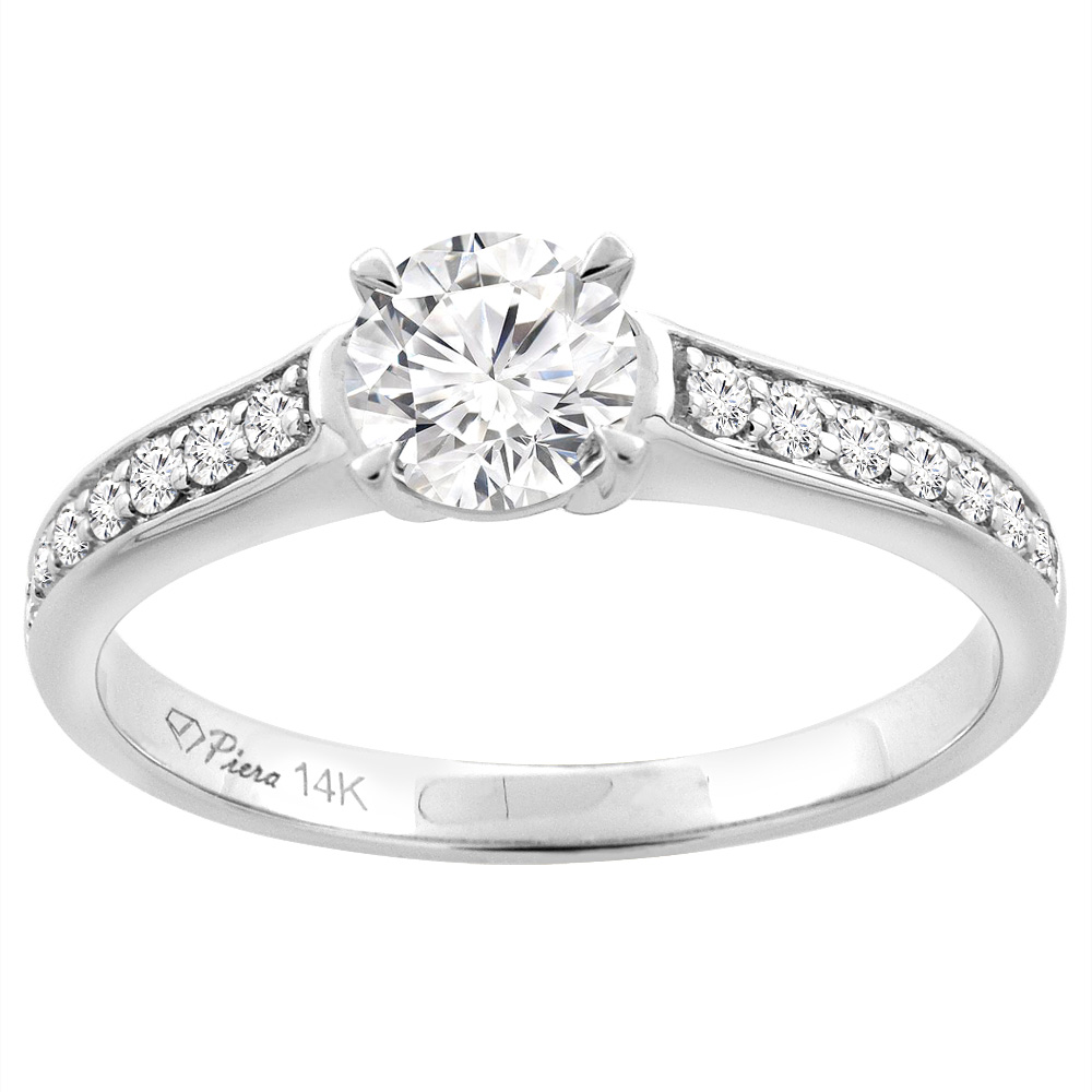 14K White Gold Natural Diamond Engagement Ring Round 0.92 cttw, sizes 5 - 10