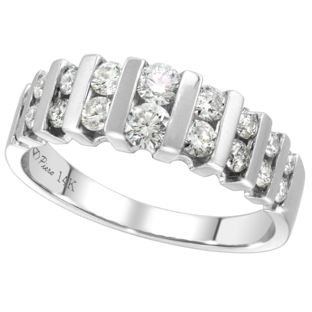14k White Gold 18 Stone Genuine Diamond Half Eternity Wedding Ring for Women 2-row Bar Set 0.9ct,size5-10