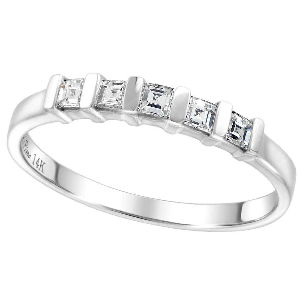 14k White Gold Princess Cut Diamond Wedding Band for Women 5-Stone 0.25 - 1 cttw size 5-10