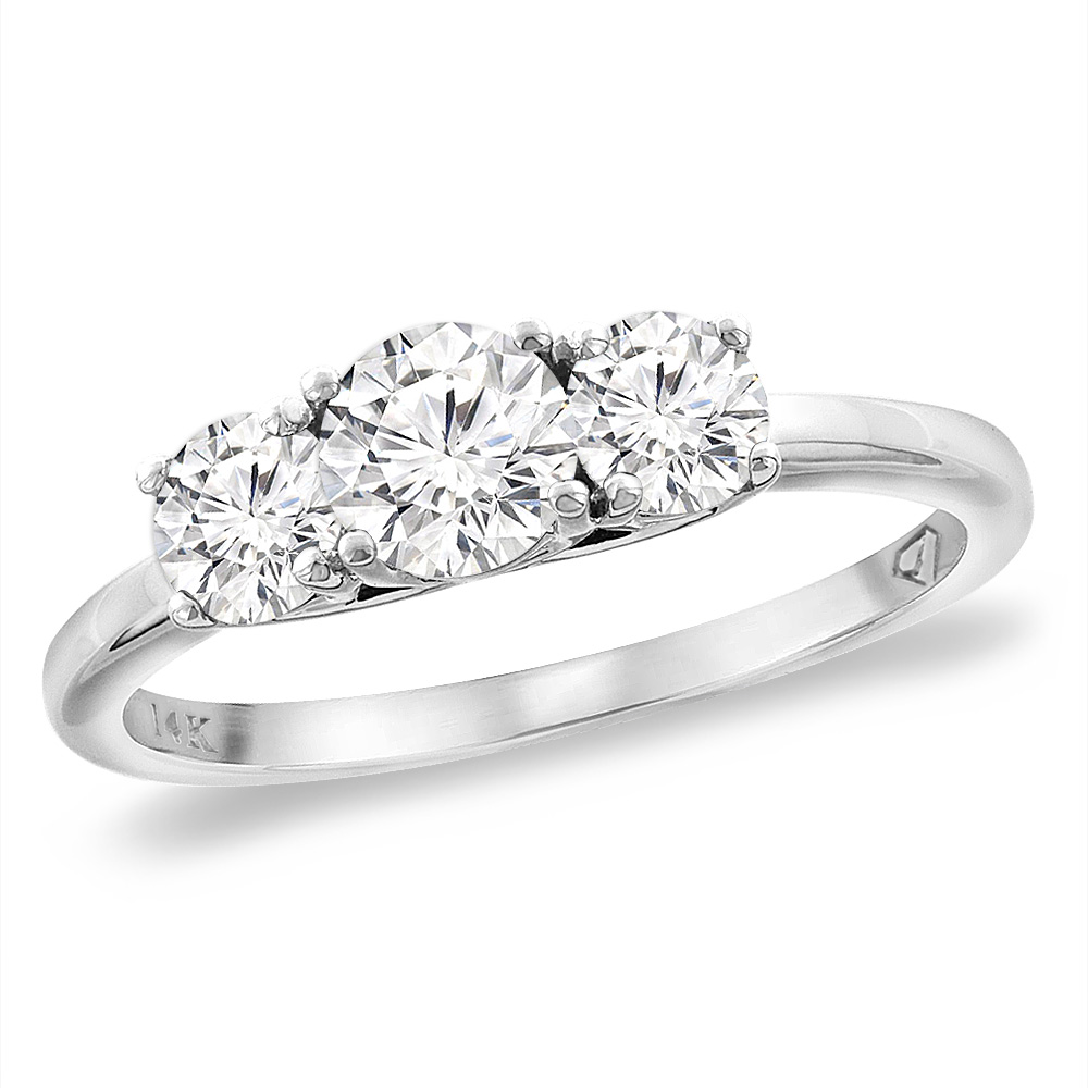 14K White Gold 1.04 cttw 3-Stone Genuine Diamond Engagement Ring, sizes 5 -10