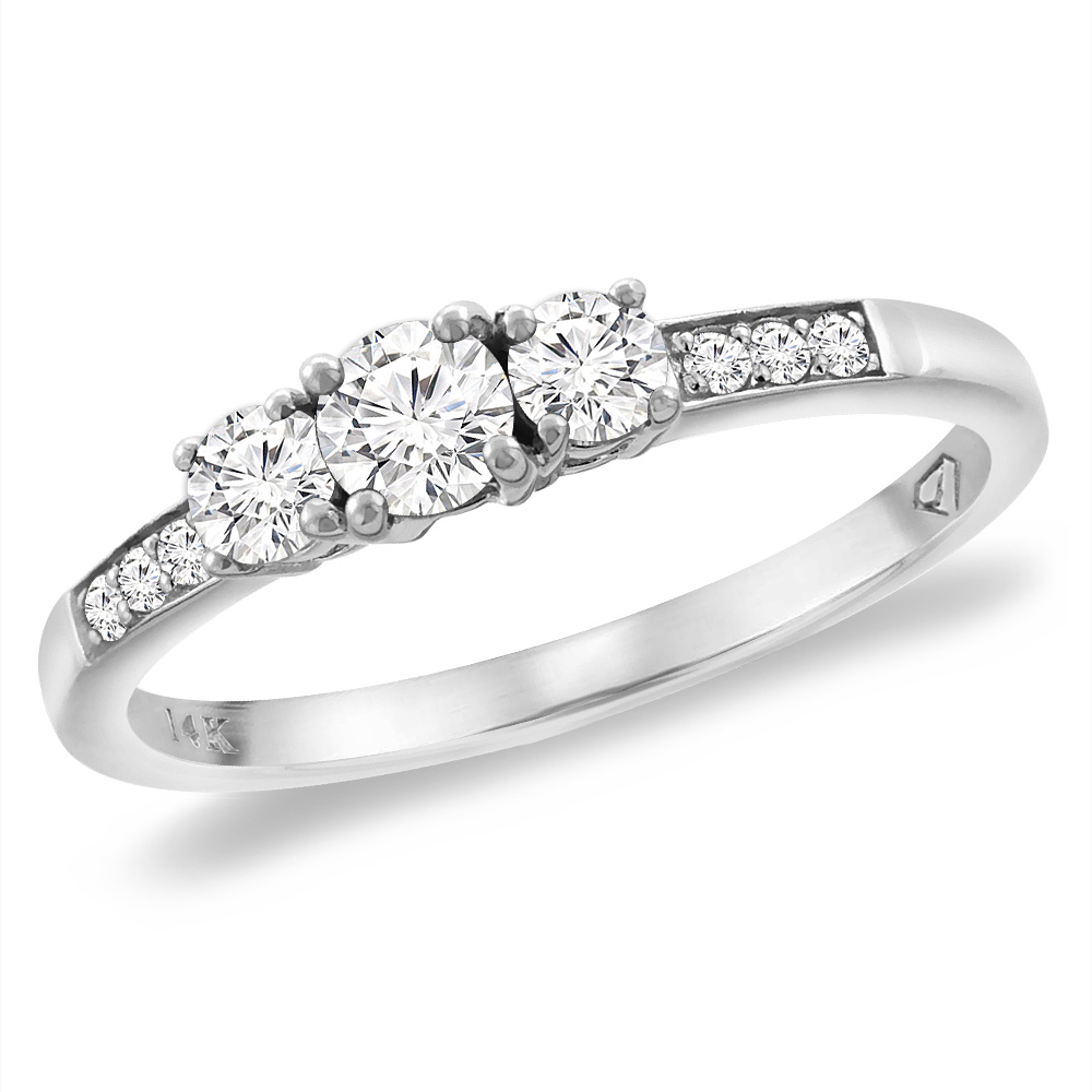 14K White Gold Genuine Diamond 3-stone Engagement Ring 0.46 cttw., sizes 5 -10