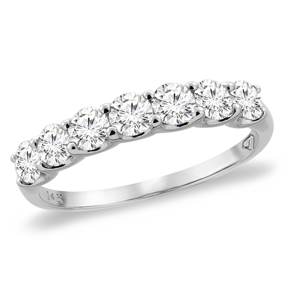 14K White Gold Genuine Diamond 7-stone Shared Prong Engagement Ring 0.93 cttw., sizes 5 -10