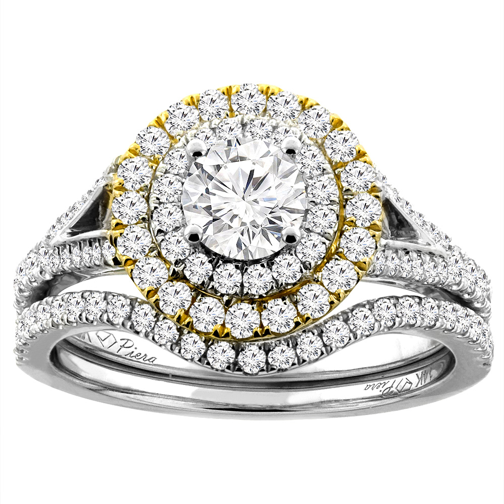 14K White Gold 1.39 cttw. Diamond Halo Engagement Bridal Ring Set, sizes 5-10