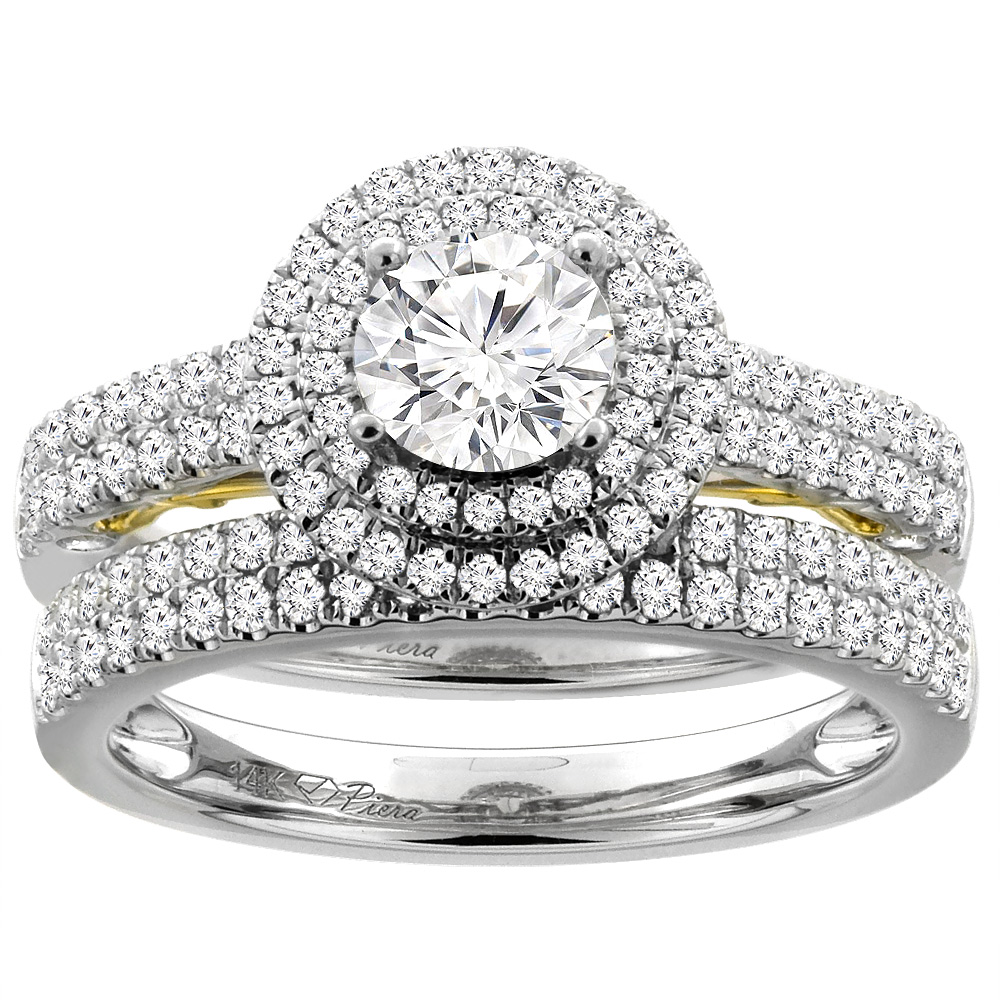 14K White Gold 1.64 cttw. Diamond Halo Engagement Ring Set Round 6 mm, sizes 5-10