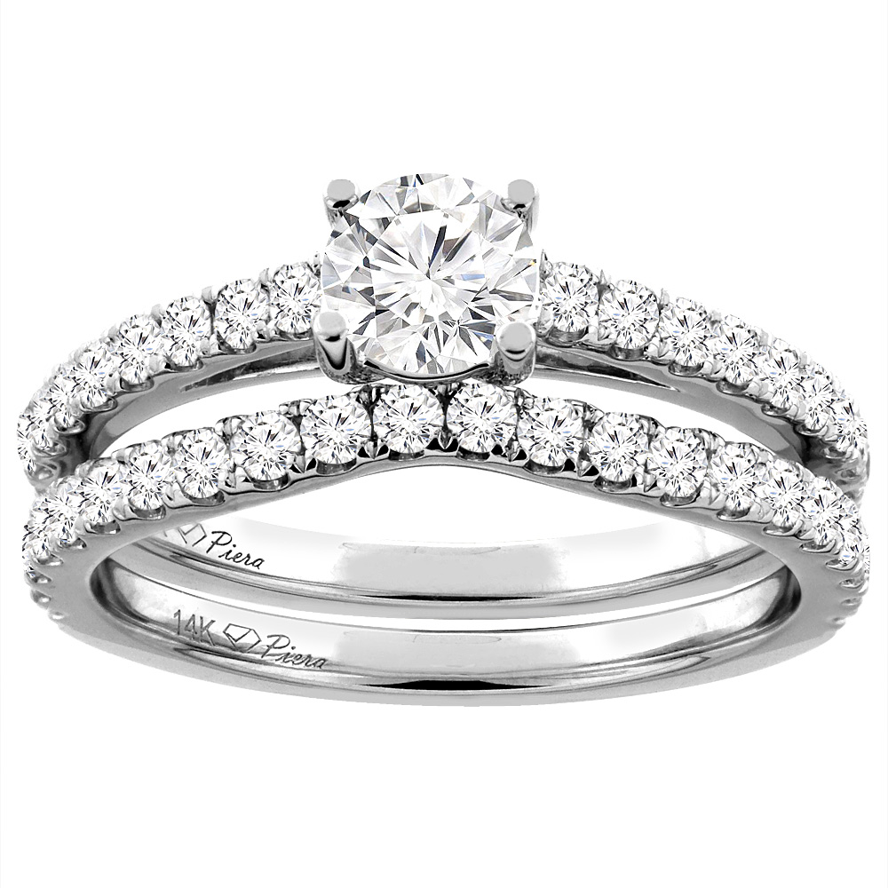 14K White Gold 1 ct. Cubic Zirconia Engagement Bridal Ring Set with Diamond Accents, sizes 5-10