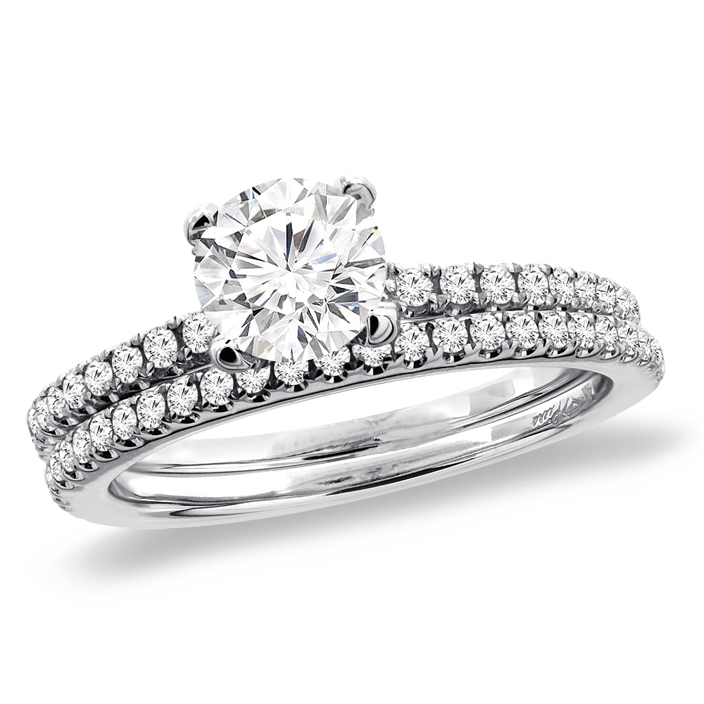 14K White Gold 1.13 cttw Genuine Diamond 2pc Engagement Ring Set, sizes 5-10