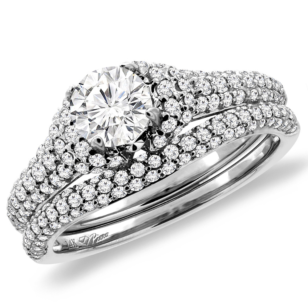 14K White Gold 1.37 cttw Genuine Diamond 2pc Engagement Ring Set, sizes 5-10