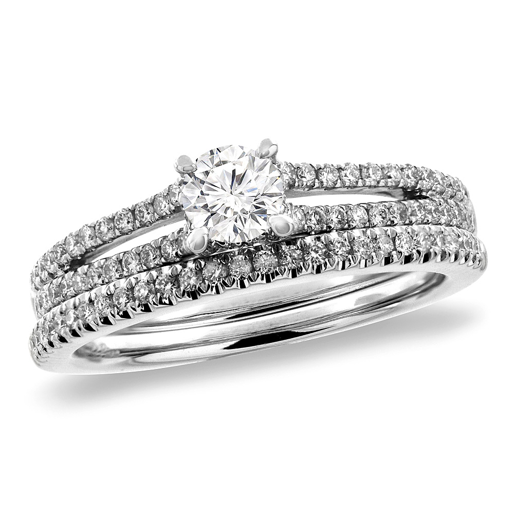 14K White Gold 0.97 cttw Genuine Diamond 2pc Engagement Ring Set, sizes 5-10