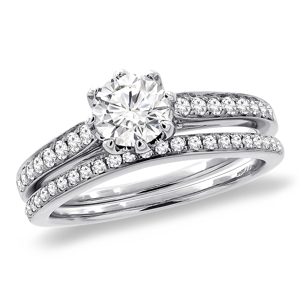 14K White Gold 0.88 cttw Genuine Diamond 2pc Engagement Ring Set, sizes 5-10