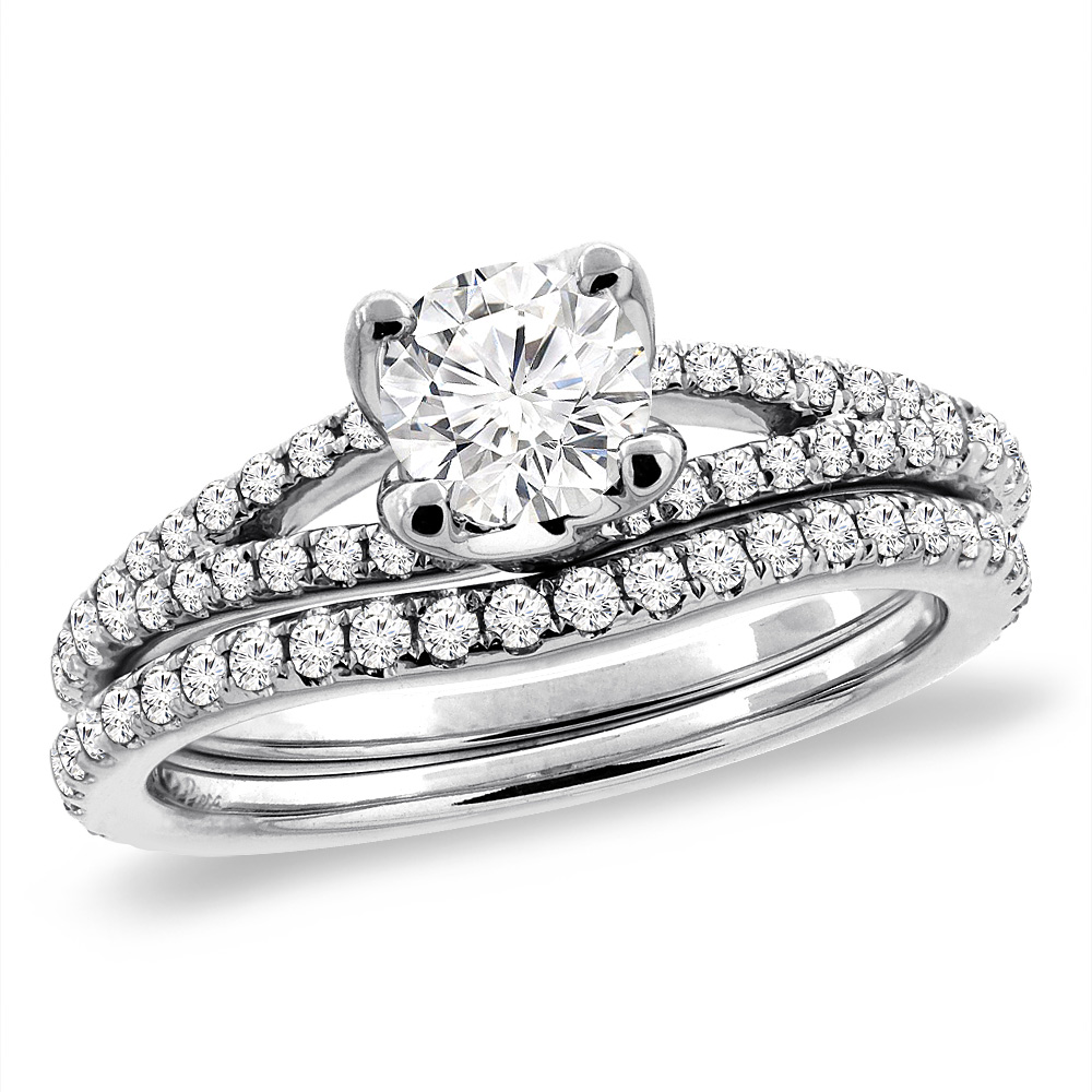 14K White Gold 1.16 cttw Genuine Diamond 2pc Engagement Ring Set, sizes 5-10