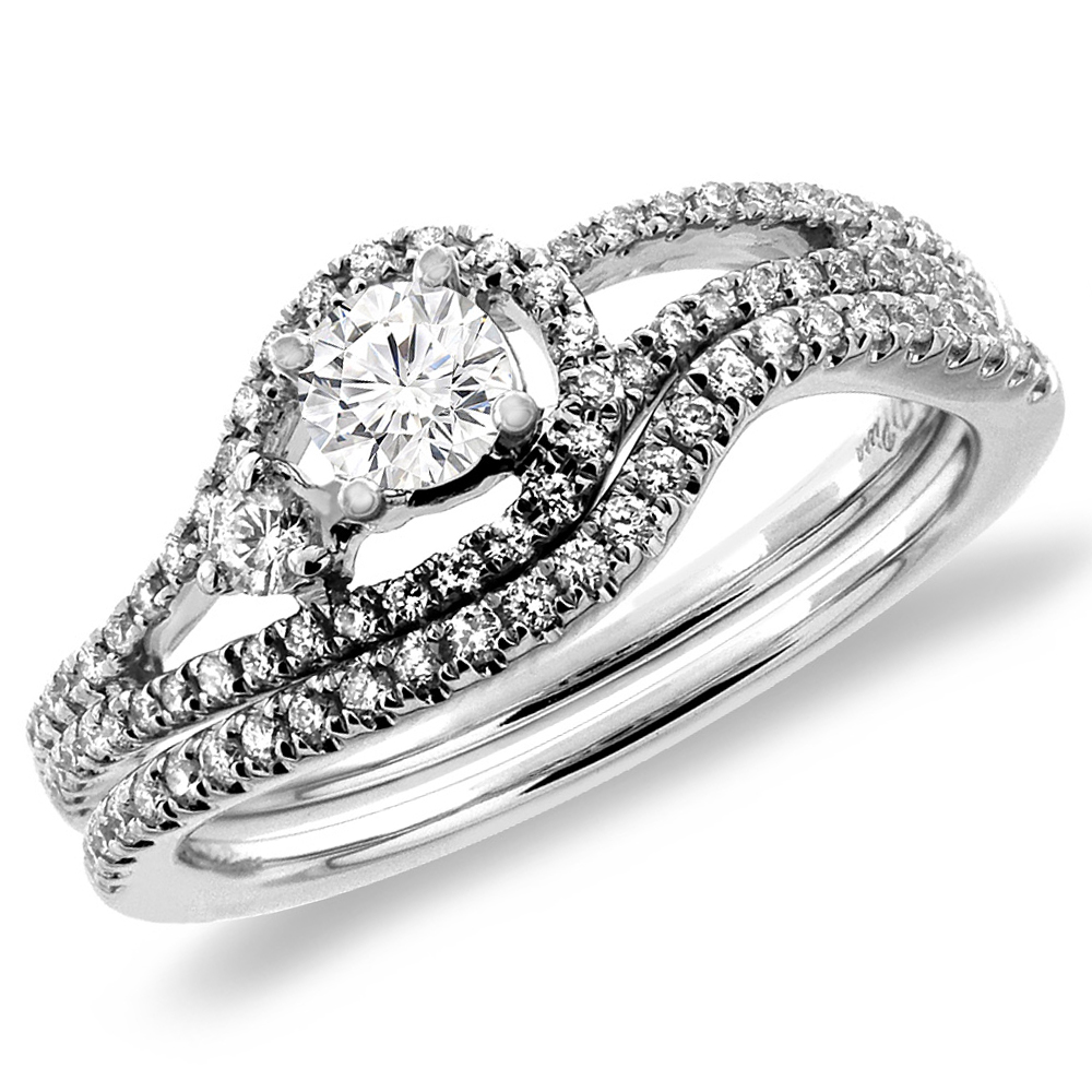 14K White Gold 0.9 cttw Genuine Diamond 2pc Engagement Ring Set, sizes 5-10