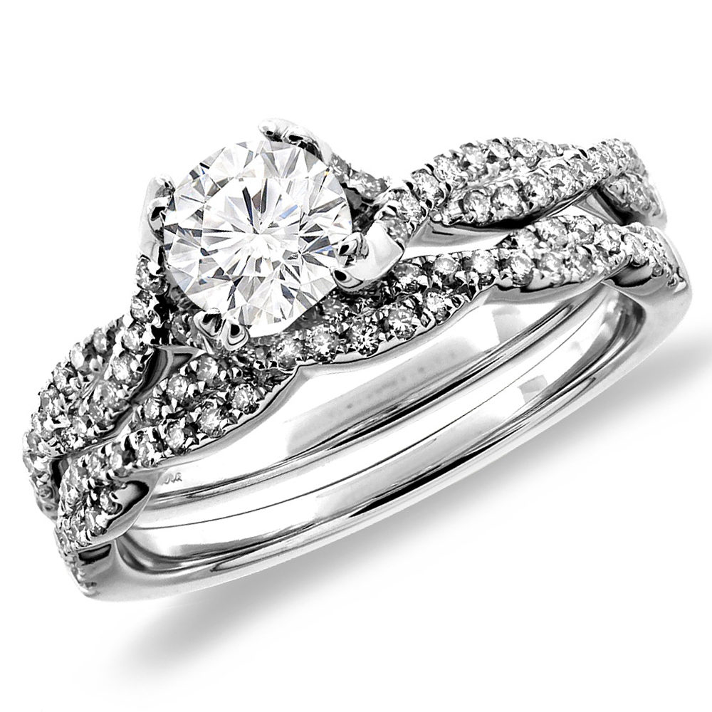 14K White/Yellow Gold 1.02 cttw Genuine Diamond 2pc Infinity Engagement Ring Set, sz 5-10