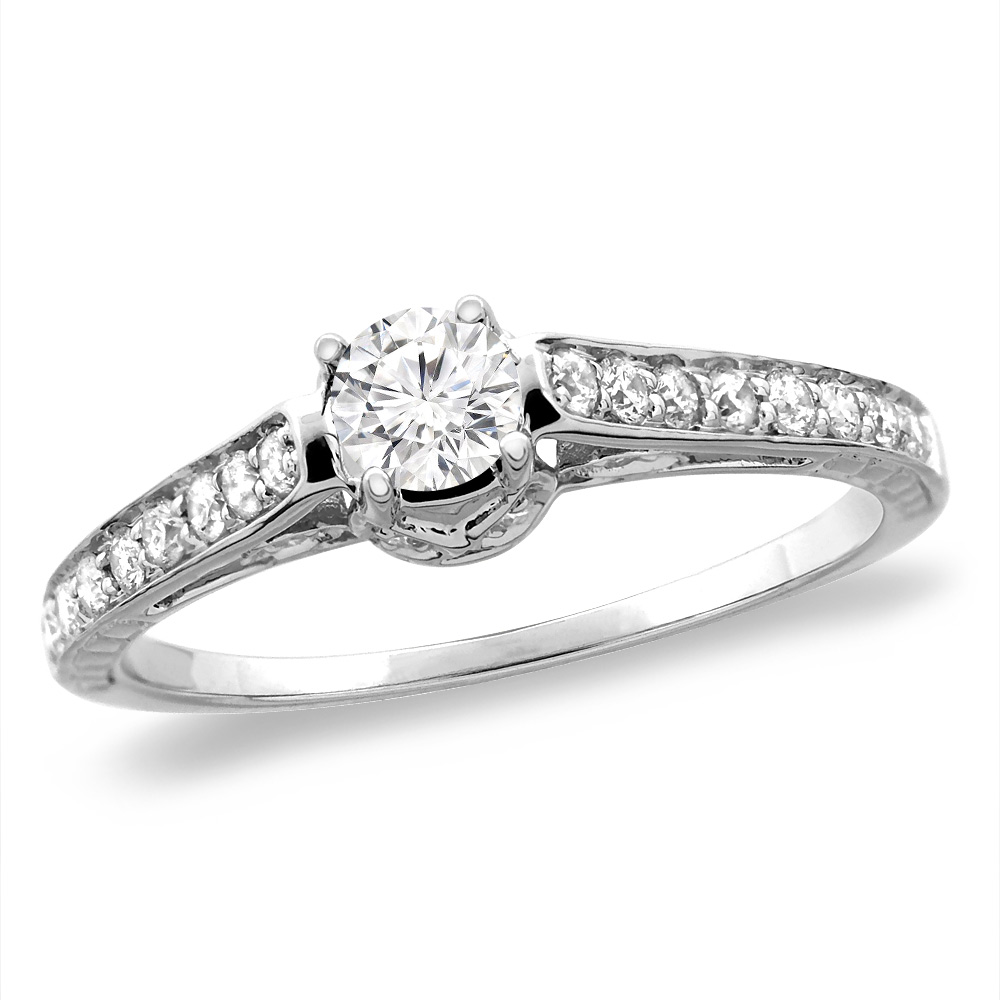 14K White/Yellow Gold 0.92 cttw Genuine Diamond Engagement Ring Round 5 mm, sizes 5-10