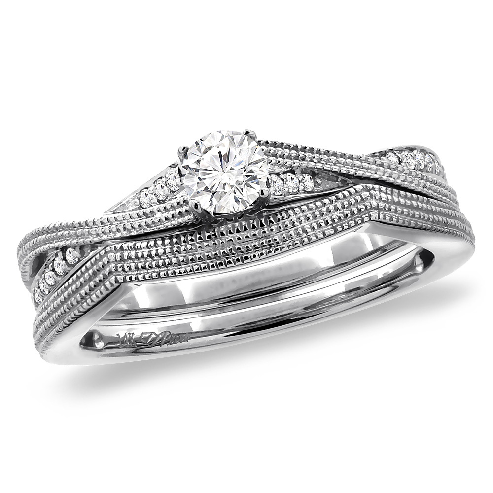 14K White Gold 0.4 cttw Genuine Diamond 2pc Engagement Ring Set, sizes 5 -10