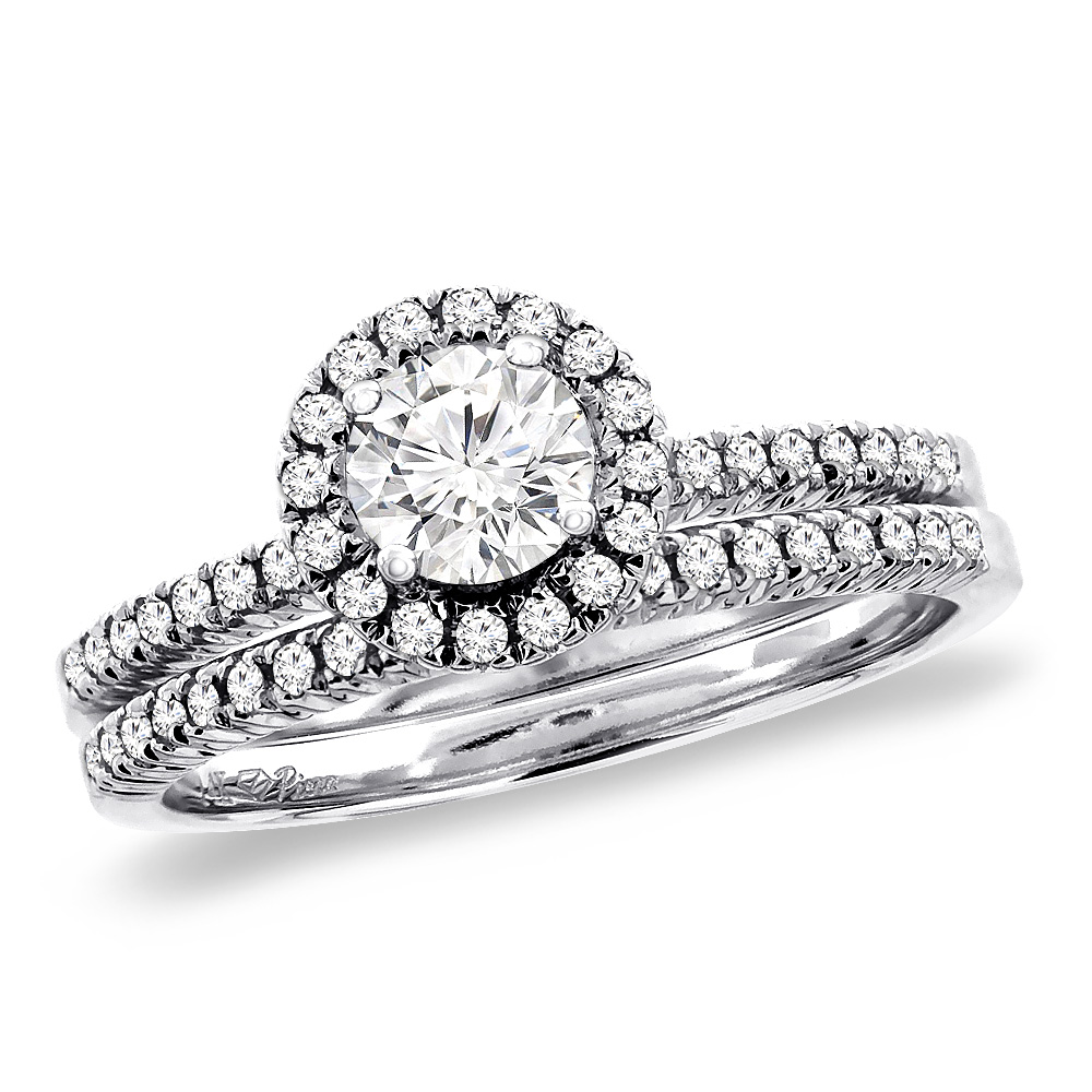 14K White Gold 0.51 cttw Genuine Diamond 2pc Halo Engagement Ring Set, sizes 5 -10