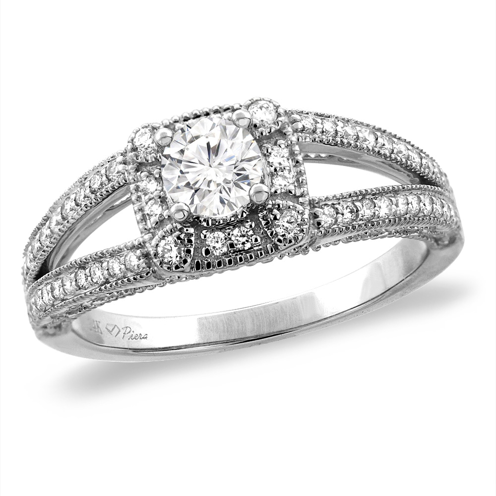 14K White/Yellow Gold 0.62 cttw Genuine Diamond Halo Engagement Ring Split Shank, sizes 5 -10