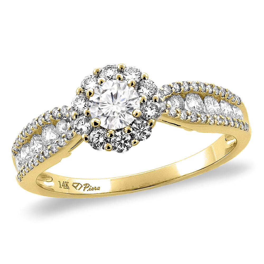 14K White/Yellow Gold 0.84 cttw Genuine Diamond Halo Engagement Ring, sizes 5 -10