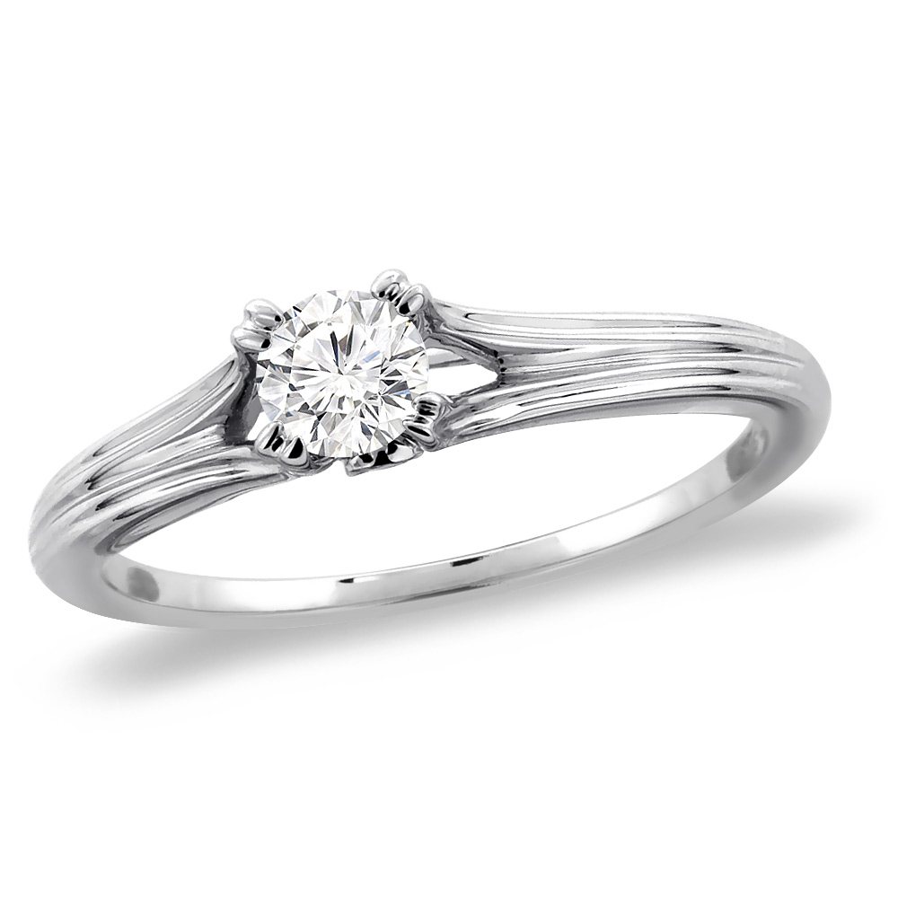 14K White Gold 0.28 cttw Genuine Diamond Solitaire Engagement Ring, sizes 5 -10