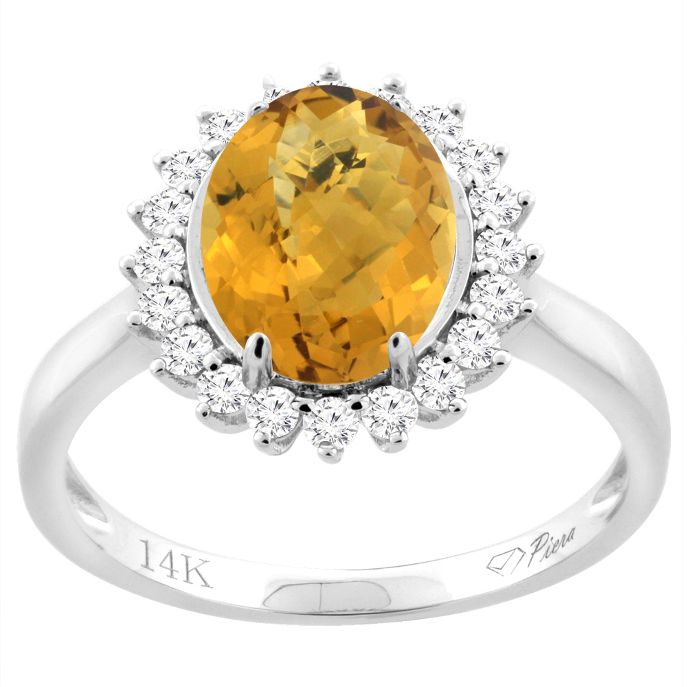 14K White Gold Diamond Natural Whisky Quartz Engagement Ring Oval 10x8mm, sizes 5-10