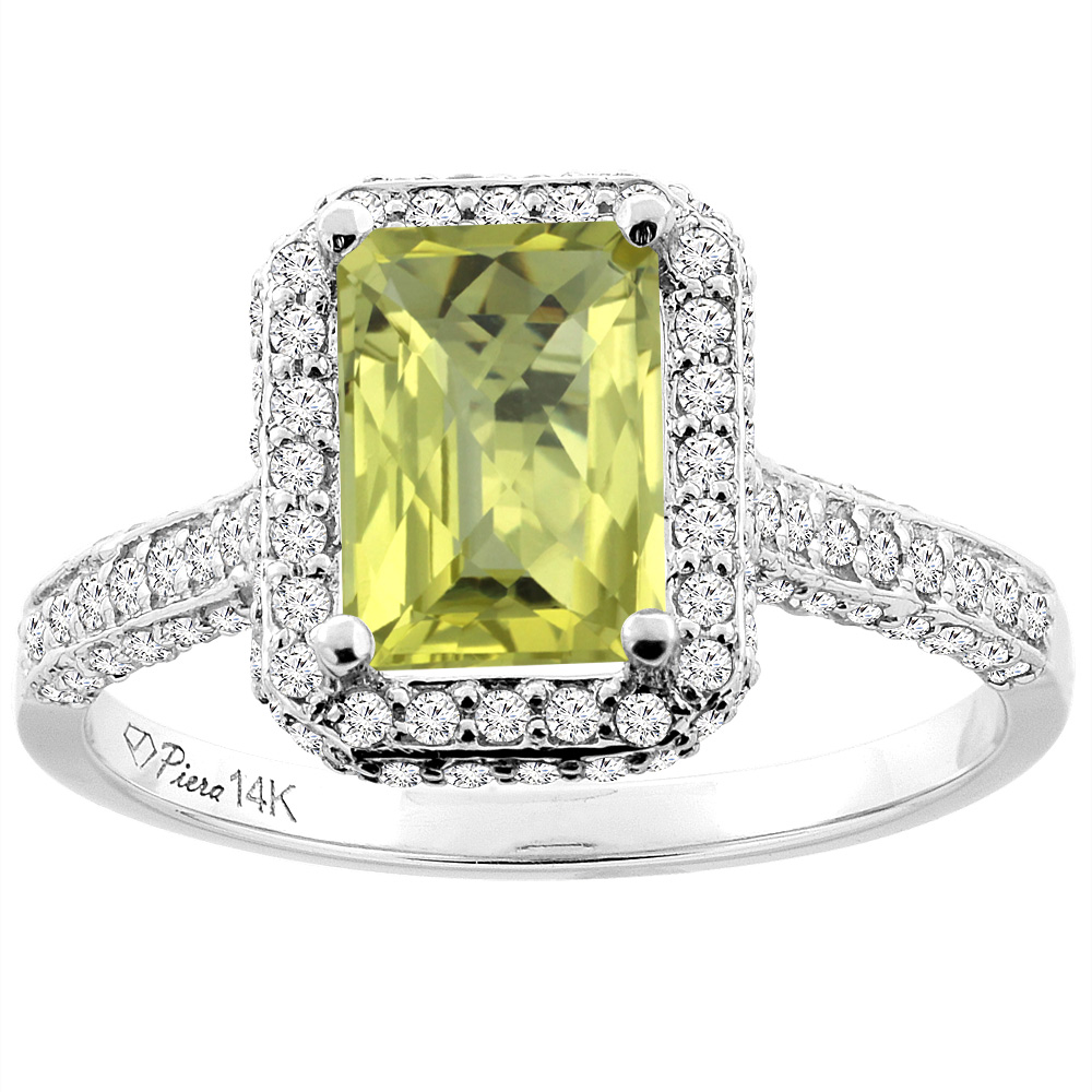 14K Yellow Gold Natural Lemon Quartz Engagement Ring Octagon 8x6 mm, sizes 5-10