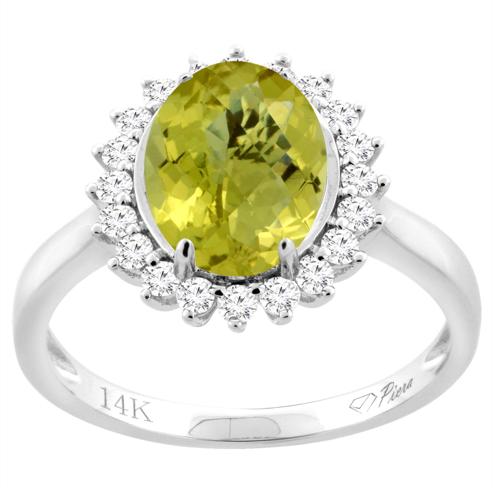 14K Yellow Gold Diamond Natural Lemon Quartz Engagement Ring Oval 10x8mm, sizes 5-10