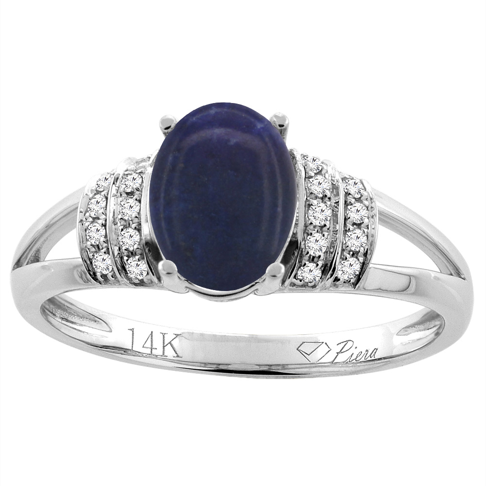 14K Gold Natural Lapis Ring Oval 8x6 mm Diamond Accents, sizes 5 - 10