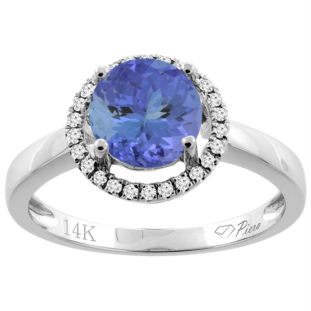14K Gold Natural Tanzanite Ring Round 7 mm Diamond Accents, sizes 5 - 10