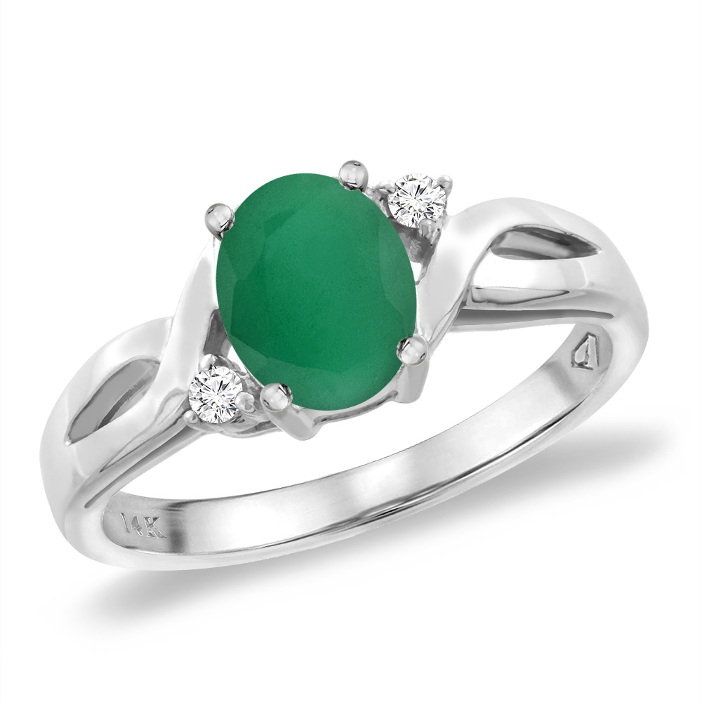 14K White Gold Diamond Natural Quality Emerald Engagement Ring Oval 8x6 mm, size 5 -10