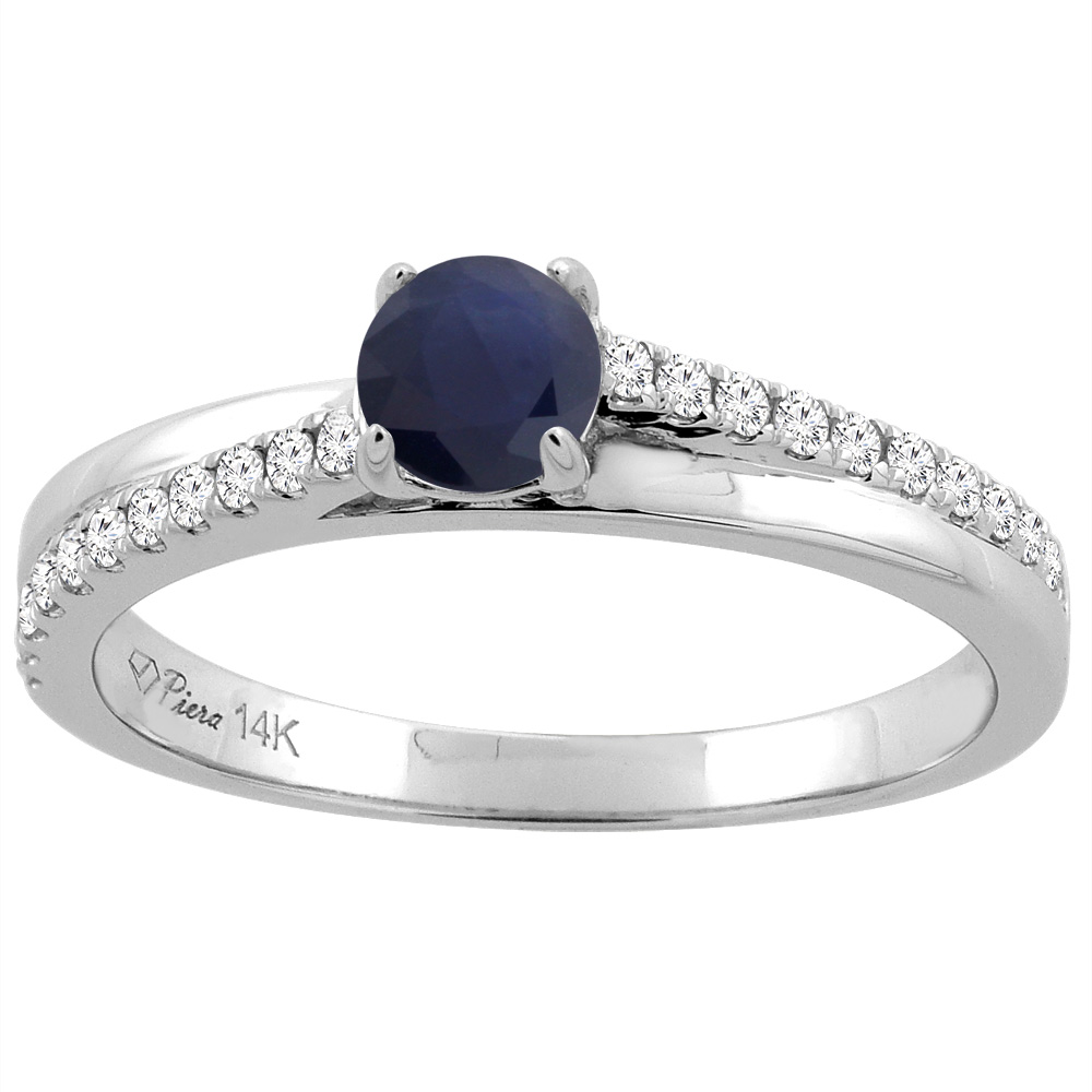 14K White Gold Diamond Natural Quality Blue Sapphire Engagement Engagement Ring Round 5 mm, size 5 - 10