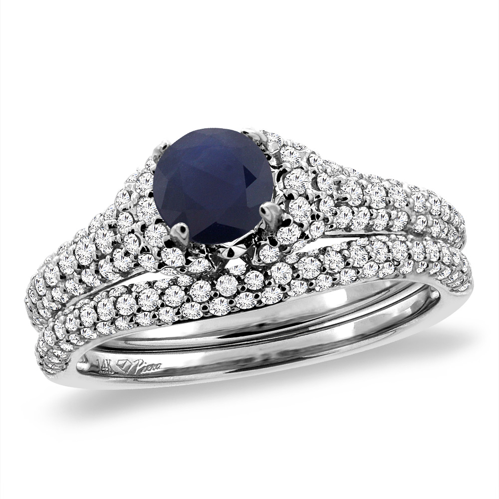 14K White Gold Diamond Natural Ruby 2pc Engagement Ring Set Round 5 mm, sizes 5-10