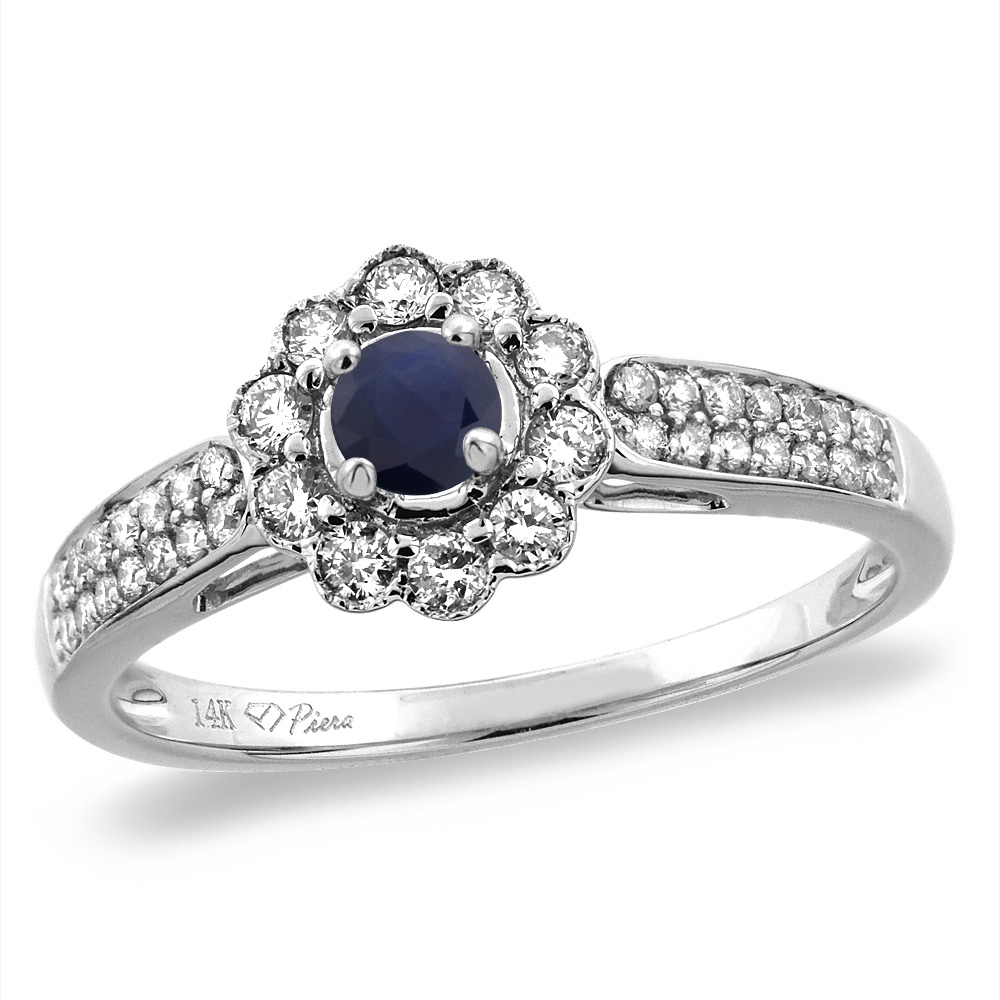 14K White/Yellow Gold Natural Quality Blue Sapphire Engagement Ring Round 4 mm, sizes 5 -10