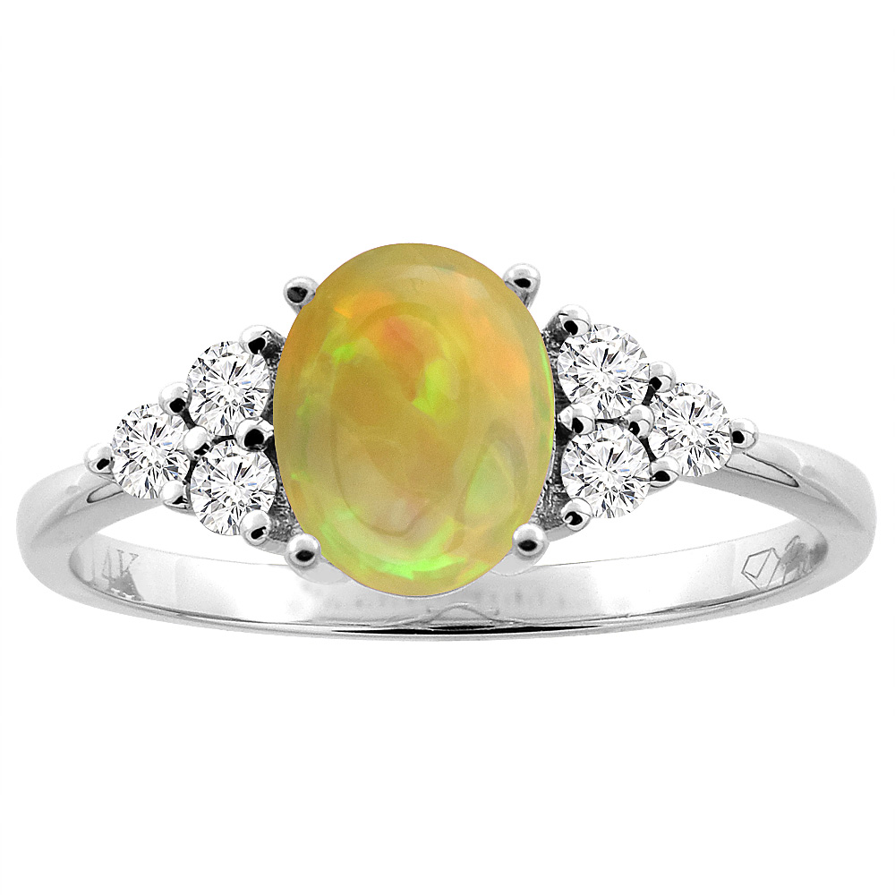 14K White/Yellow Gold Diamond Natural Ethiopian Opal Engagement Ring Oval 8x6 mm, size 5 - 10