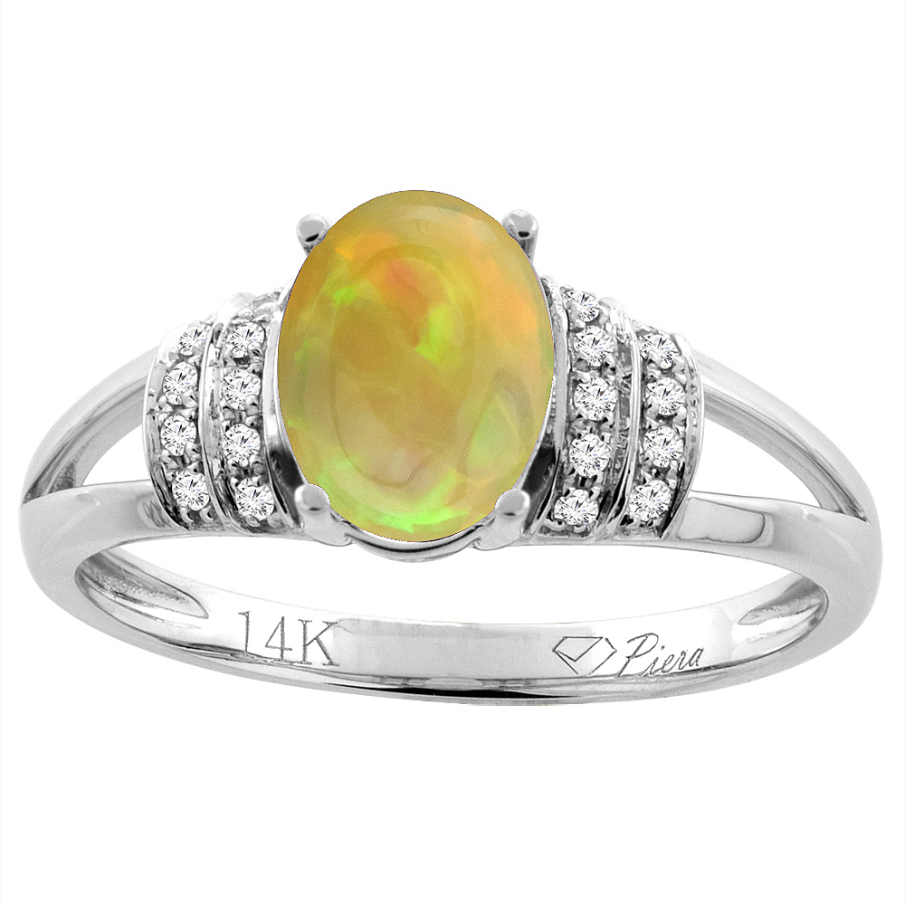 14K Gold Diamond Natural Ethiopian Opal Engagement Ring Oval 8x6 mm, size 5 - 10