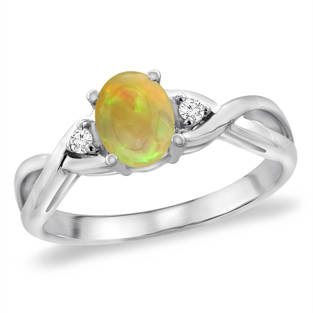 14K White Gold Diamond Natural Ethiopian Opal Infinity Engagement Ring Oval 7x5 mm, sizes 5 -10