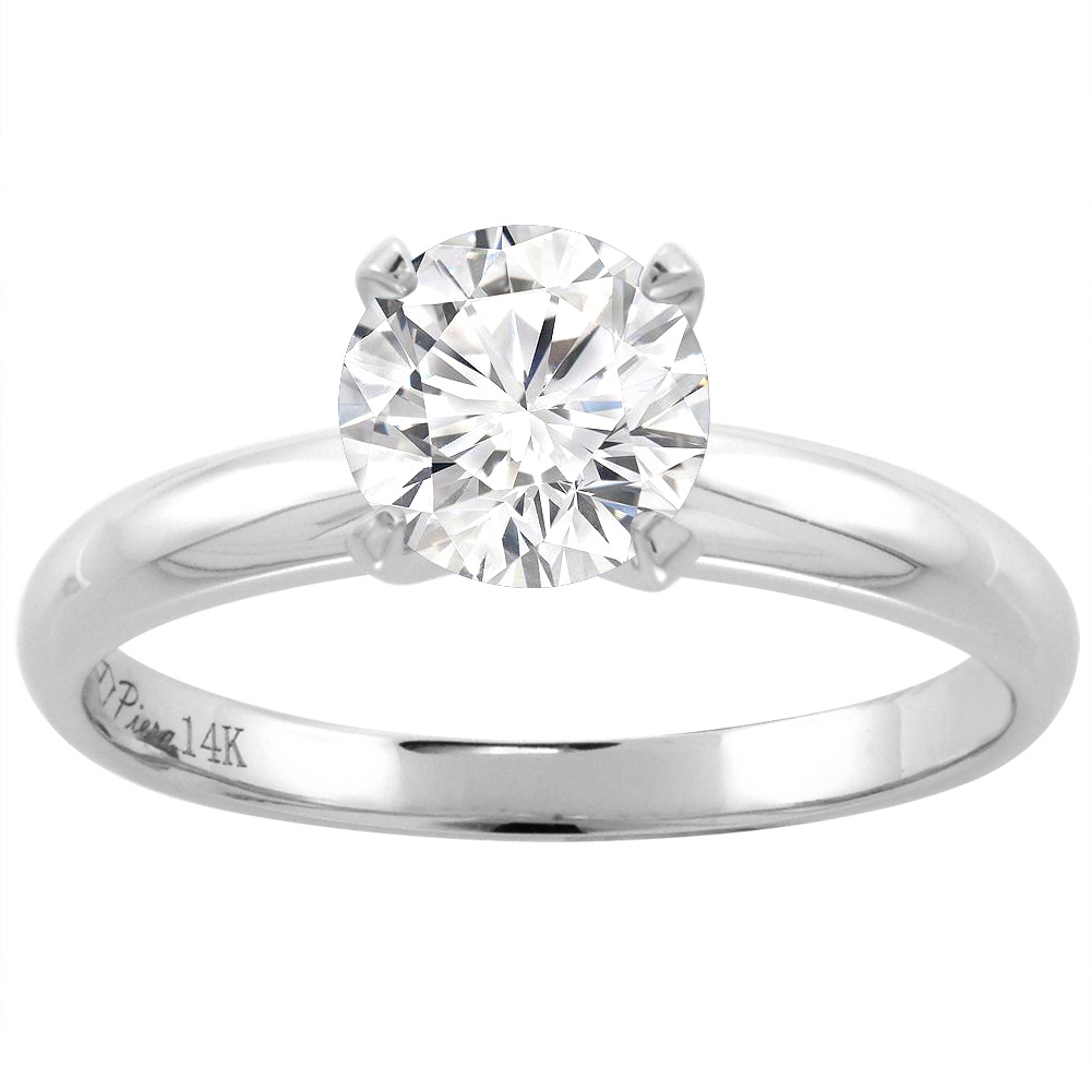 14K White Gold Cubic Zirconia Solitaire Engagement Ring 1.25 ct, sizes 5-10