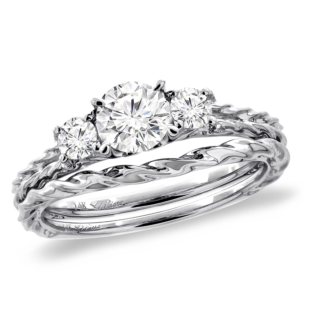 14K White Gold 1.22 cttw Cubic Zirconia 2pc Engagement Ring Set Round 6mm Twisted, sizes 5-10