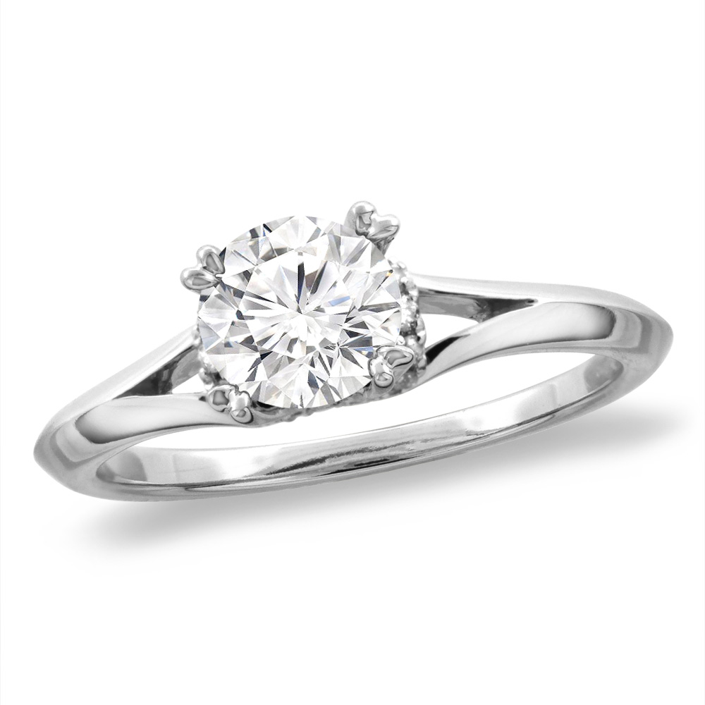 14K White/Yellow Gold 1 ct Cubic Zirconia Solitaire Engagement Ring Round 6 mm, sizes 5-10