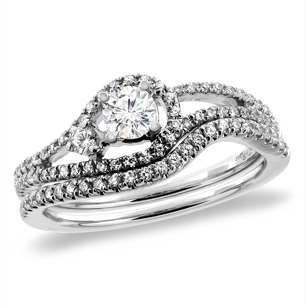 14K White Gold 0.9 cttw Cubic Zirconia 2pc Engagement Ring Set Round 5 mm, sizes 5-10