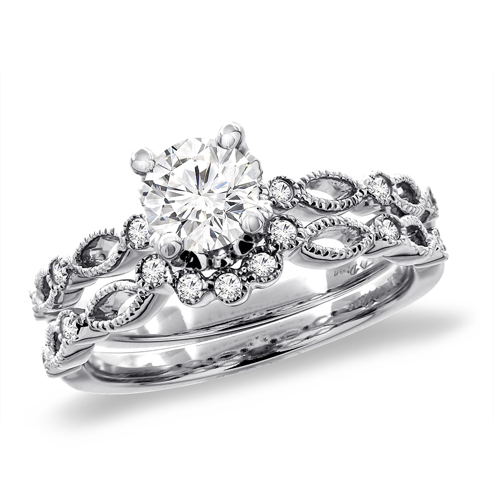 14K White Gold 0.5 ct Cubic Zirconia 2pc Engagement Ring Set Round 5 mm, sizes 5 - 10