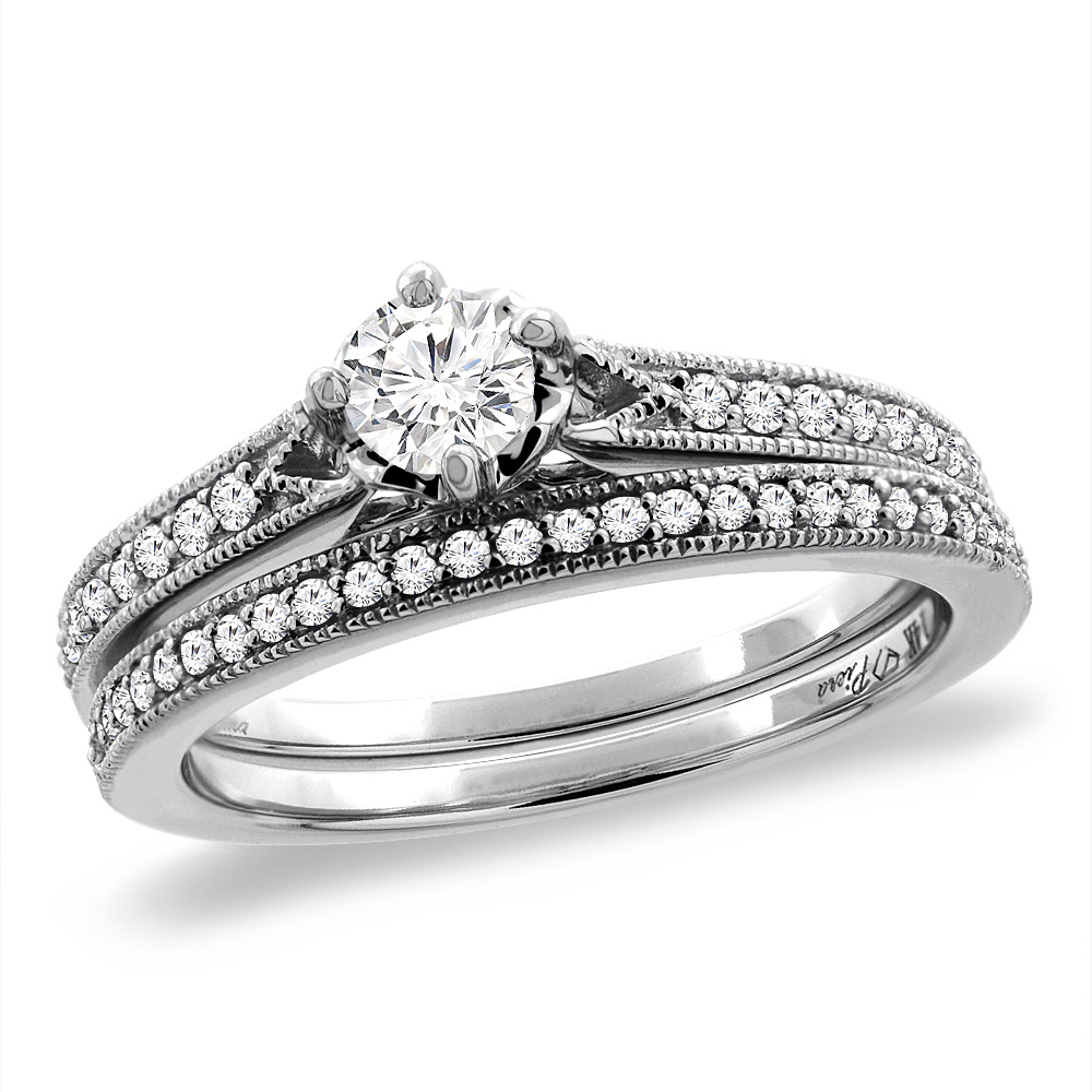 14K White Gold 0.5 cttw Cubic Zirconia 2pc Engagement Ring Set Round 4 mm, sizes 5 - 10
